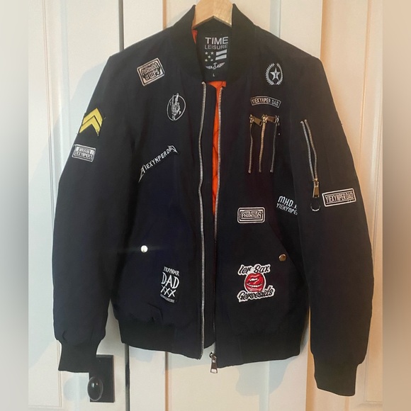 Time Leisure Other - Black Bomber Jacket with Patch Details